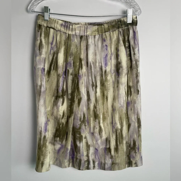 Chicos Midi Skirt Purple Green Cream Watercolor Abstract Design Size 1 (sz 8) - Picture 7 of 12